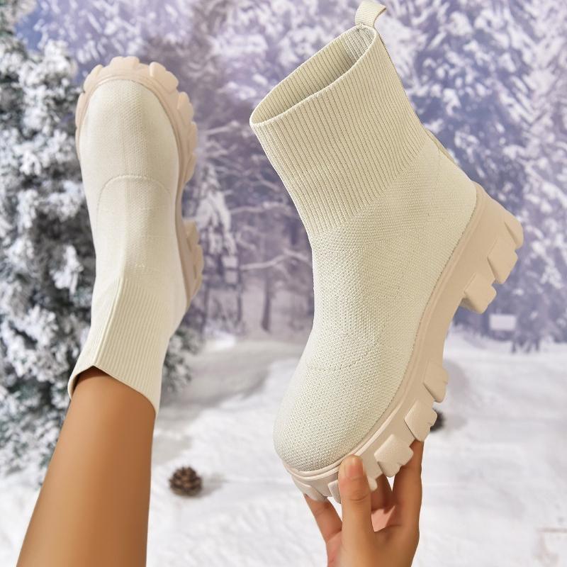 Autumn And Winter New High-Top Socks Boots Women'S Boots Thick-Soled Non-Slip Casual Sleeve Knitted Boots Large Size Boots