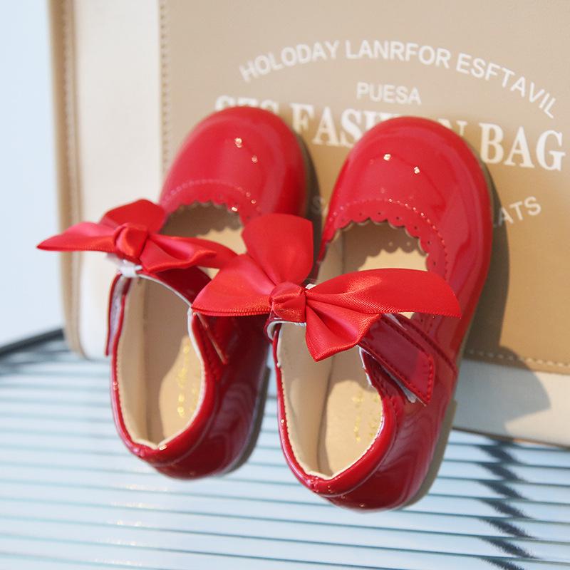 

Newest Spring Autumn Baby Girls Fashion Patent Leather Big Bow Princess Mary Janes Party Shoes Solid Color Student Flats Shoes 25