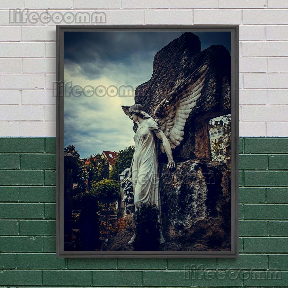 The Statue Of The Holy Angel And The Virgin Guarding The Cemetery Wall Art Canvas Painting Sacred Sculpture Art Poster And Print No Frame