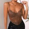 Sexy Lace Underwire Diamond Fishbone Crop Top - See-Through Bodycon Tank for Women