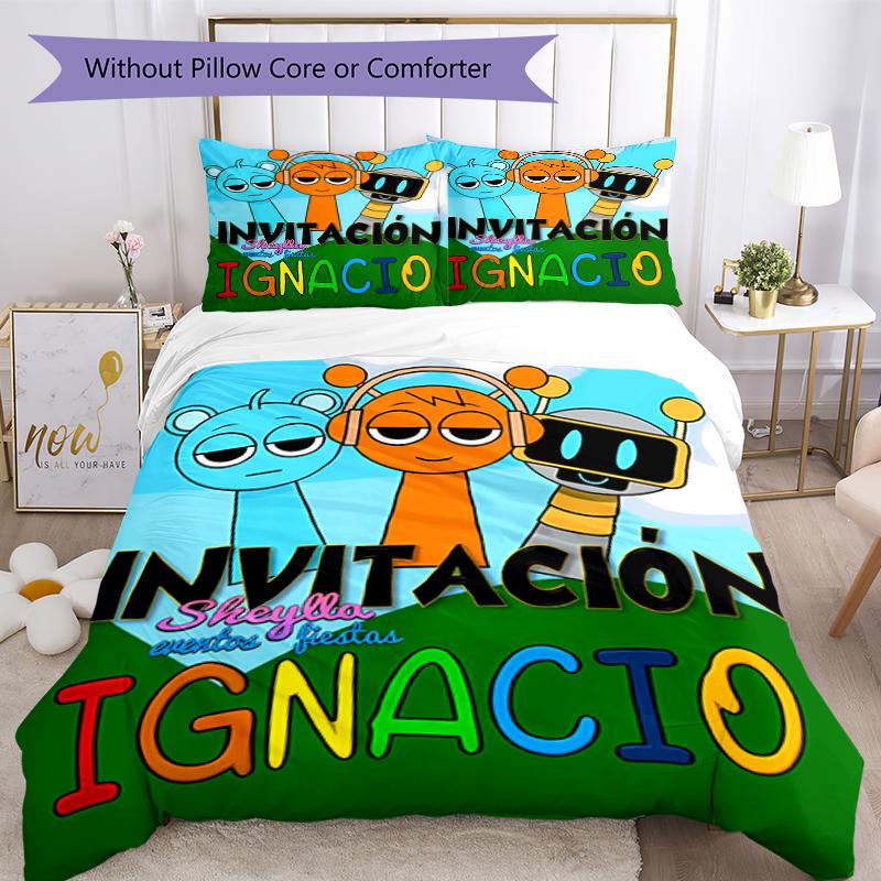 3pcs Sprunki Game3 Pattern Bedding Set Duvet Cover Set Includes Duvet Cover &pillowcases, Perfect All Season Bedroom Decoration & Gift