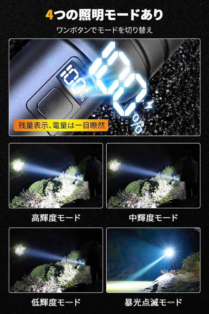 Lumens LED Flashlight with Smartphone IPX6 4 Modes of Battery Level Ideal for Night Nighttime Power and Evacuations Ultra-Bright 30,000 5,000mAh