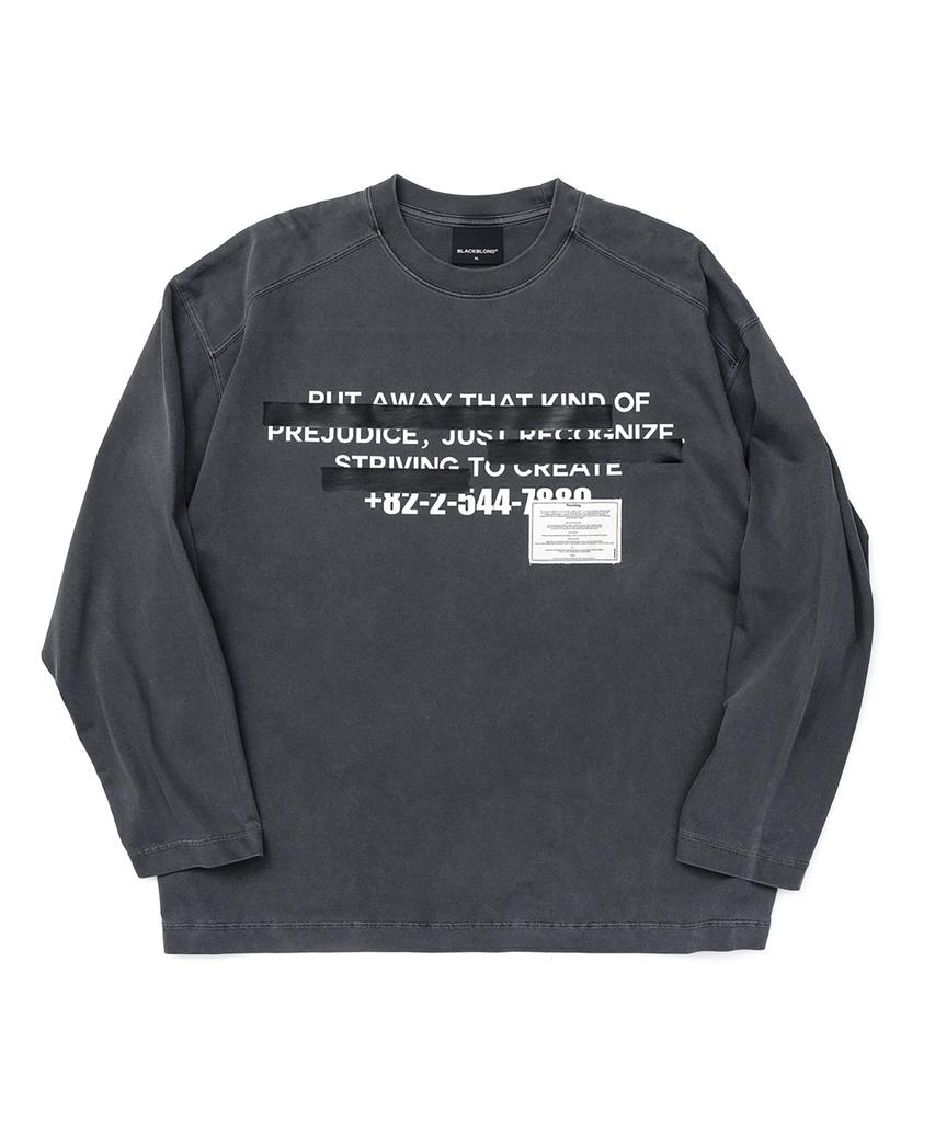 BLACKBLOND Vividi Hidden Slogan Pigment Long Sleeve Tee (Charcoal)