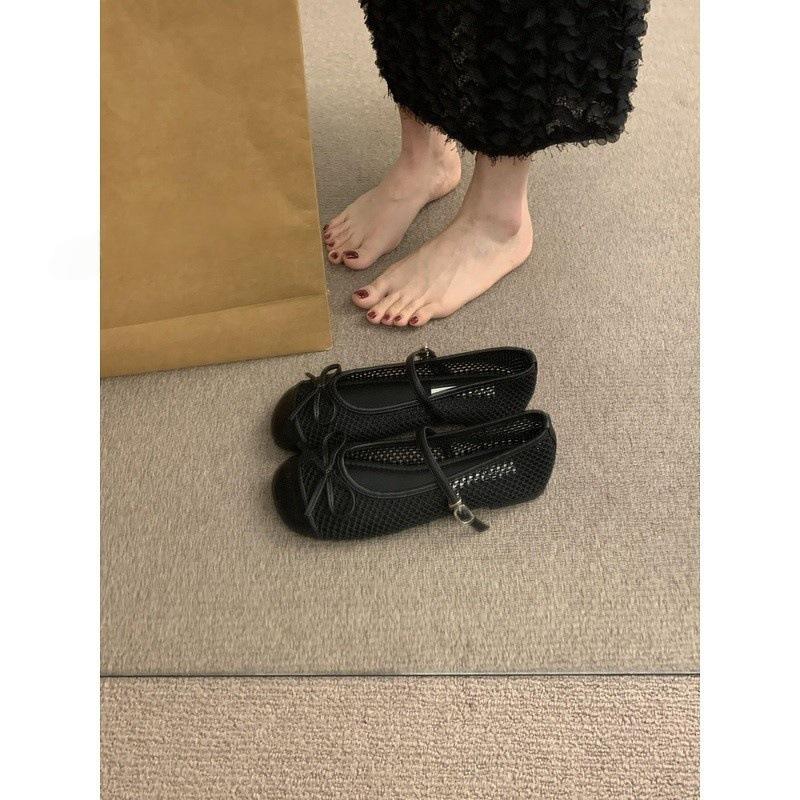 French flat Mary Jane single shoes women's shoes 2025 new summer temperament evening breeze breathable bow sandals