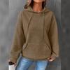 Women Long Sleeve Pullover Hoodie Solid Color Plaid Round Neck with Pocket