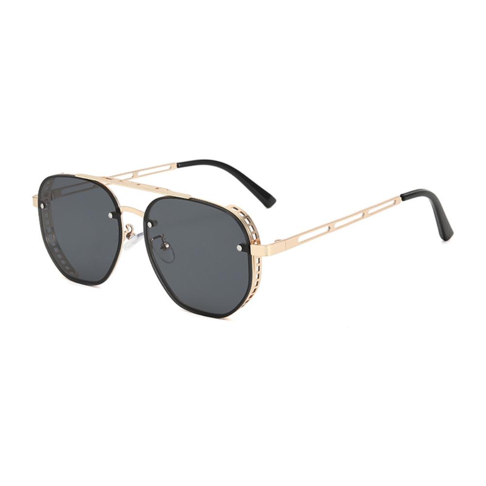 Retro Round Double Beam Sunglasses Metal Hollow Large Frame Sun Glasses For Men Women Shades Outdoor Driving Goggles Uv400