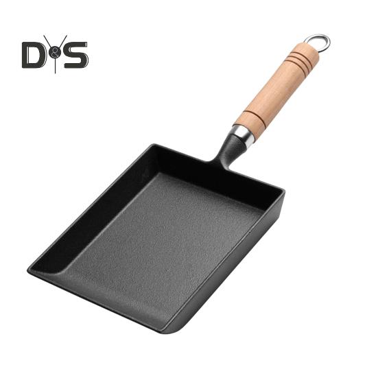 

Сковорода для яиц с антипригарным покрытием, чугунная сковорода, не допускающая ожогов, с деревянной ручкой, равномерно нагревающаяся сковорода для омлета, для здорового приготовления пищи на природе, пикнике чёрный