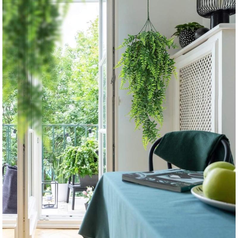 1PC Outdoor Artificial Fern Persian Grass Vine Simulation Green Plant Persian Wall Hanging Vine Decorative Plant Wall
