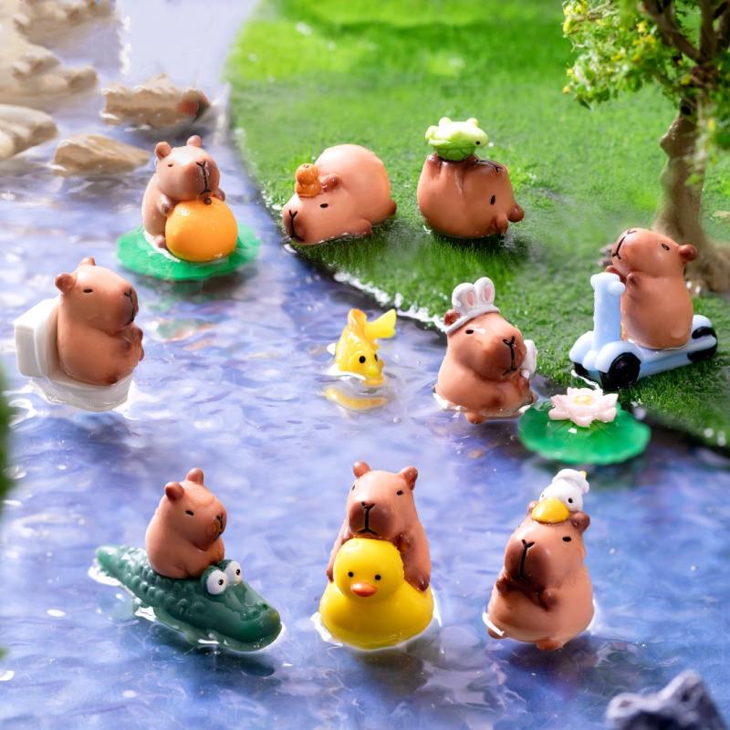 2 ks Mini Pryskyřičné Kapybara Miniatury Figurky Roztomilá Vílí Zahrada Zvířecí Ozdoba Mini Soška Dekorativní Malá Krajinářská