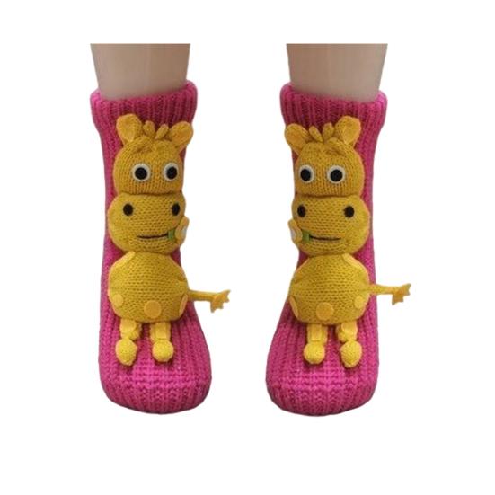 1 Pair Knitted Animal Socks Autumn Winter Thick Warm Knitting 3D Animal Doll Mid-calf Socks Women Stretch Home Floor Carpet Sleeping Socks