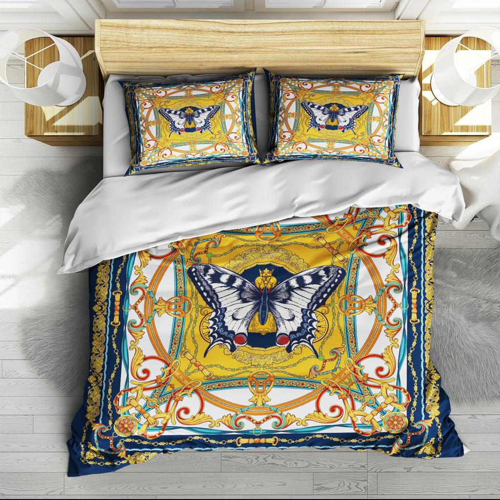 Digital Printing Three-Piece Set Retro Pattern Quilt Cover Sheets Can Be Determined