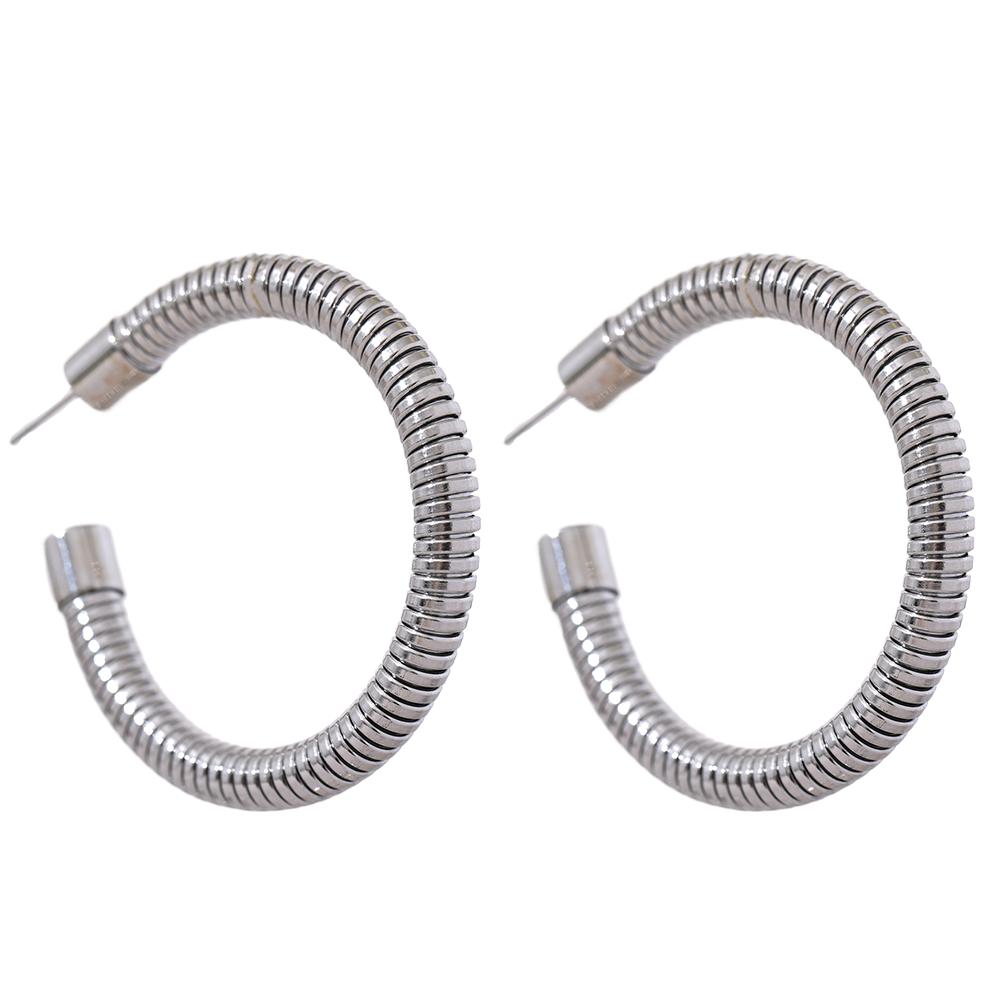Yhpup 50mm Waterproof Stainless Steel Big Round Huggie Earrings for Women Gold Silver Color Texture Simple Daily Stylish Jewelry