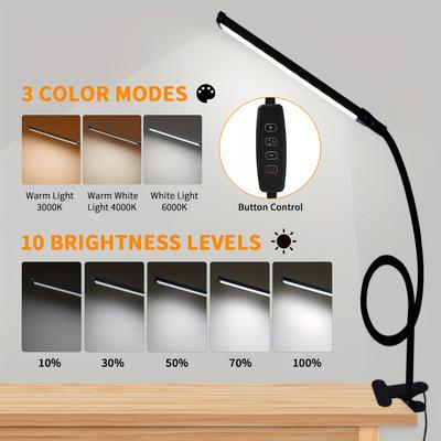 Desk Lamp Clip On LED Desk Lamp 3 Color Modes Brightness Dimmable Table Lamp Metal Clip 360° Adjustable Gooseneck Reading Lamp