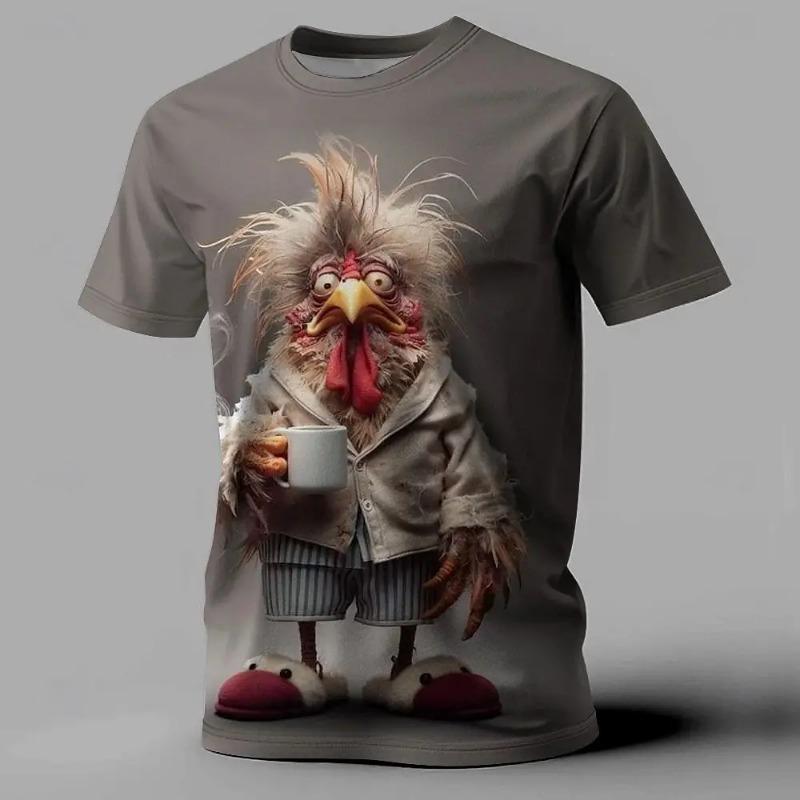 Funny Men's T Shirt Animal Chicken Print Summer Casual Short Sleeve Tee Street Fashion O-Neck Pullover Men's Oversized Clothing