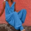 Women Jumpsuit Sleeveless Button Closure Solid Color Loose-fitting Lint Free Decorative Cotton Blend Summer Women Hooded Jumpsuit for Women