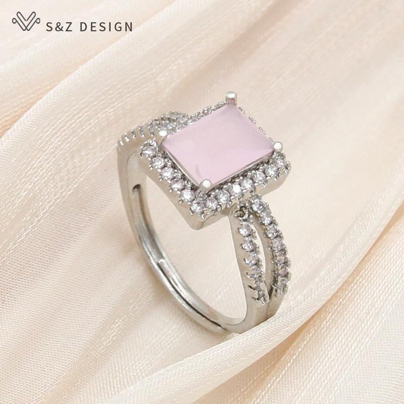 Trendy Luxury Rectangle Crystal Resizable Rings For Women Wedding Party Fashion Rose Gold Color Cubic Zirconia Jewelry Gift