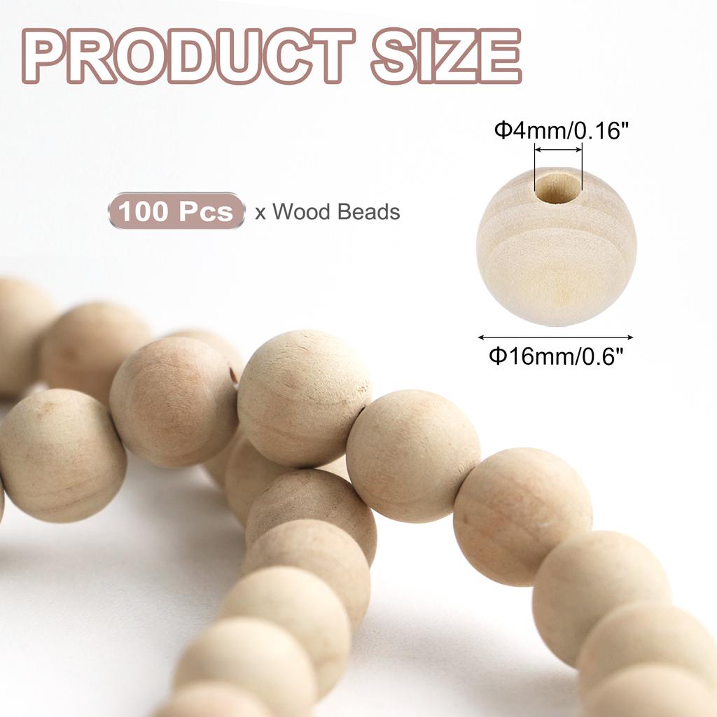 Wood Beads Unfinished Wooden Natural Beads Round Wood Spacer Beads for Bracelets Hair Jewelry Making DIY Crafts Garland Macrame