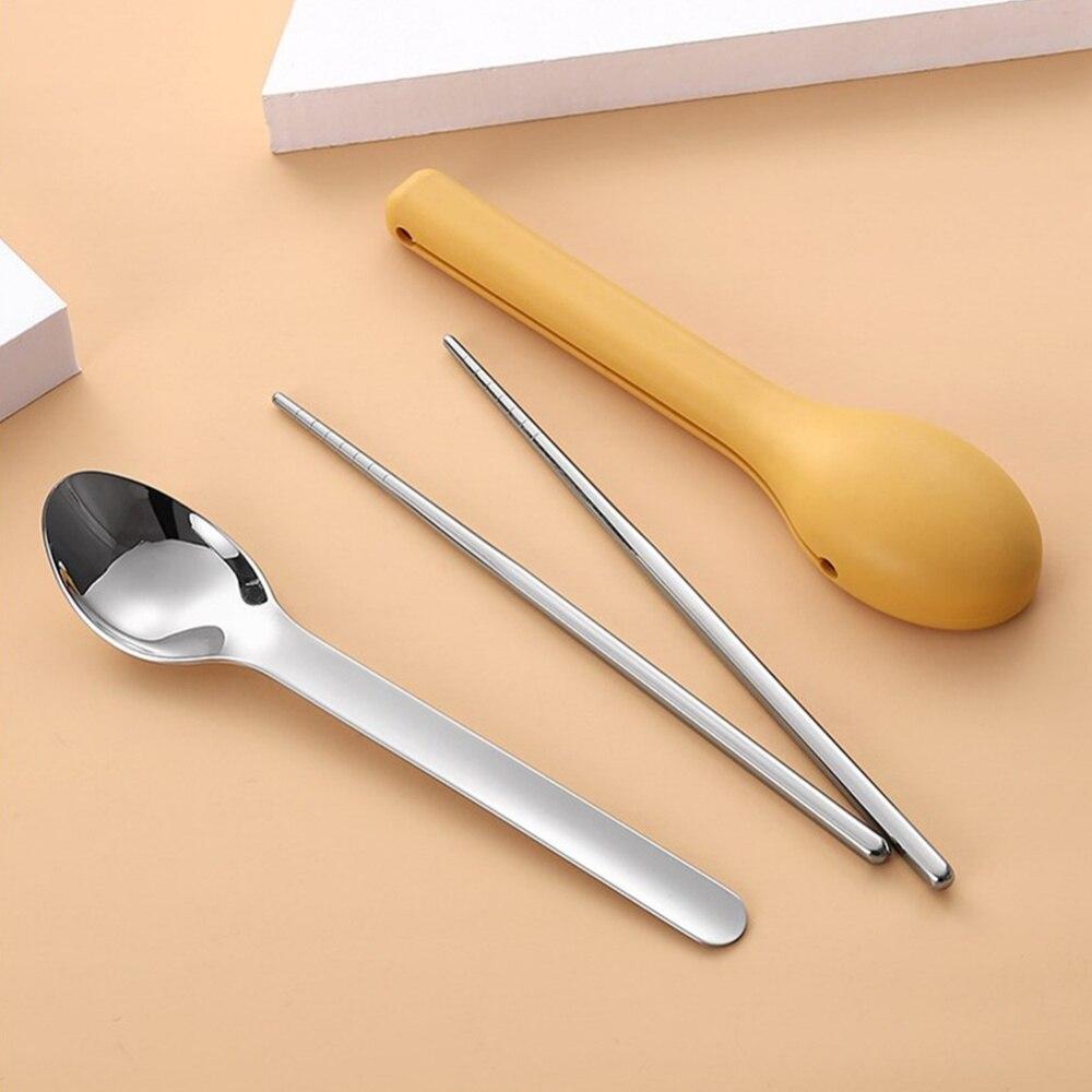3Pcs/Set 3 In 1 Travel Portable Cutlery Set 304 Stainless Steel Chopsticks Fork Spoon Student Dinnerware Sets Kitchen Tableware