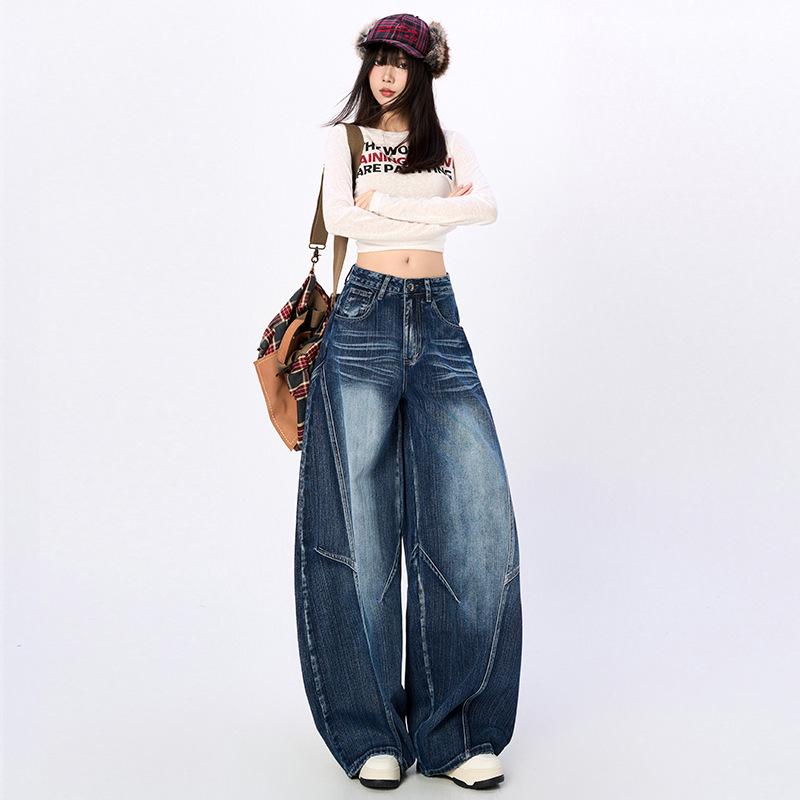 2025 Nieuwe Retro Blauwe Hoge Taille Afslankende Wijde Pijp Jeans voor Dames