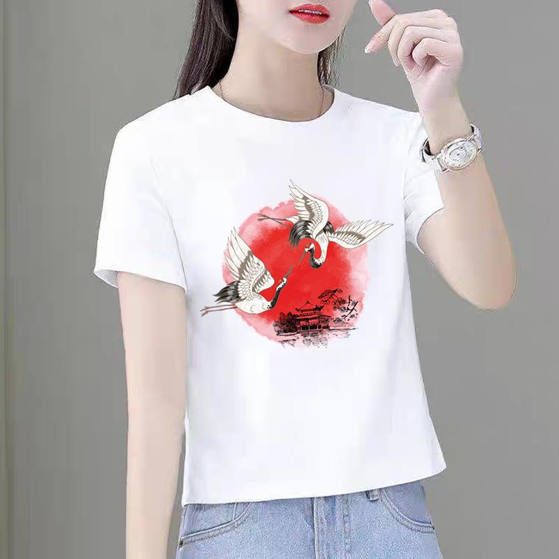 Modal Damen Lässiges Print-T-Shirt Kurzärmelig Harajuku-Stil Grafisches Oberteil Polyesterstoff Mode-Oberteile