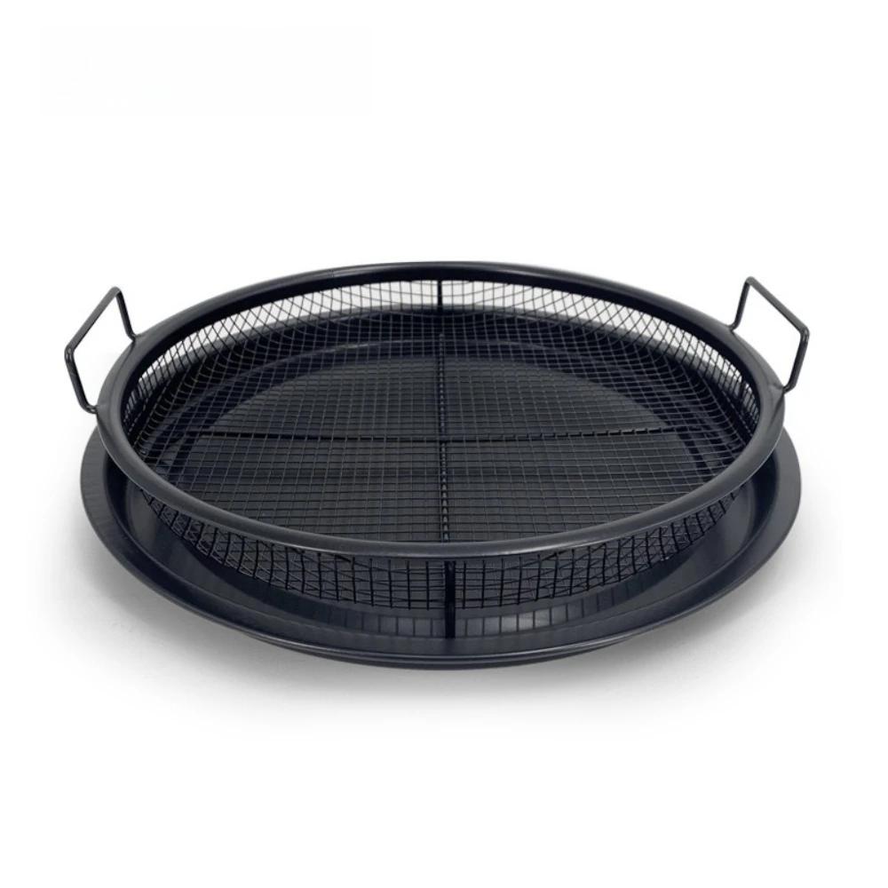 

1Set Black Stainless Steel Baking & Frying Kit Non-Stick Baking Pan Fry Basket Baking Tray Net Durable Practical Kitchen Gadget