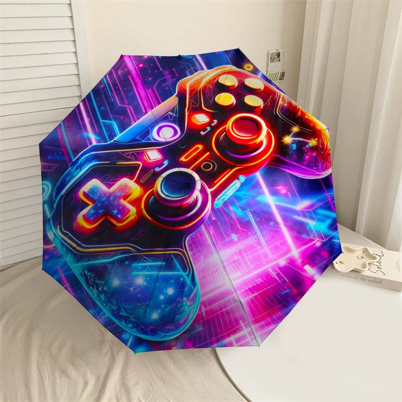 1pc Neon Gaming Controller Pattern Umbrella Design Automatic Opening and Closing Umbrella, High-quality Travel Umbrella, c1128158