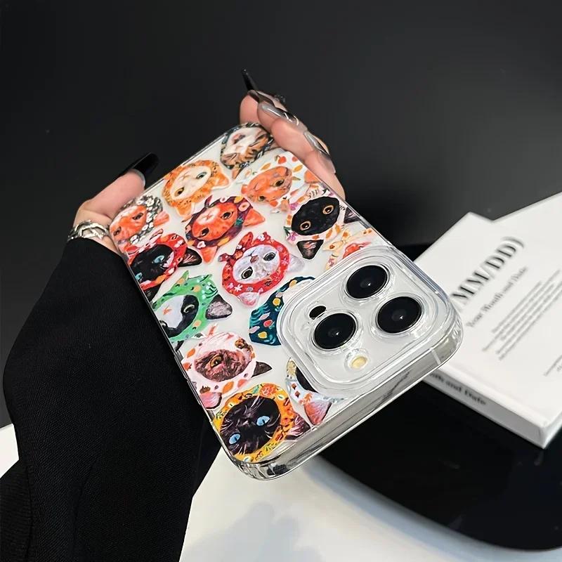 Lovable Retro Kitten Sense Of Fun Phone Case For iPhone 16 E 15 14 13 12 11 Pro Max XR XS MAX 7 8PLUS MINI INS Transparent Cover