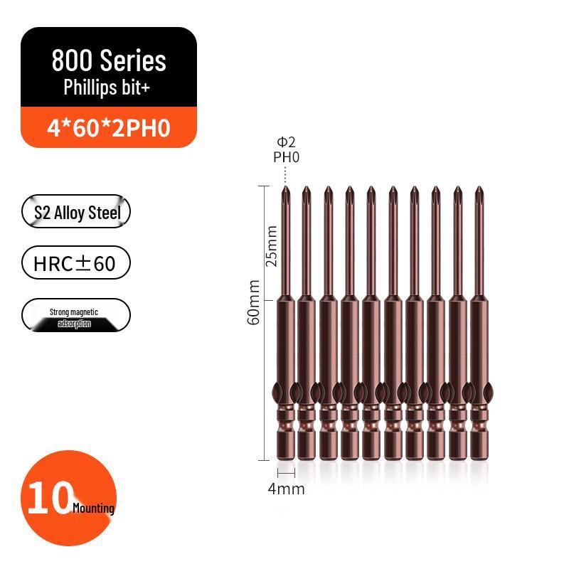 800-Character Electric Screwdriver Set, 4mm Diameter, Round Shank & Handle, Fine Head Bits PH0 PH1