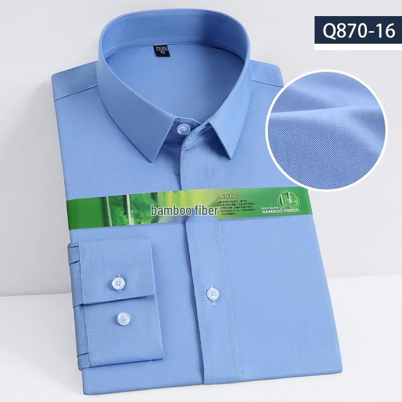 Men's Long Sleeve Bamboo Fiber Slim Fit Shirt - Solid Color, Iron-Free, Micro-Elastic.