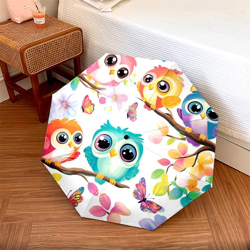 

1 PC Automatic Folding Umbrella - Cute Owls Spring Pattern, Portable & Foldable Design with 8 Ribs, Christmas Birthday Gifts