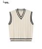 Unisex Retro Japanese Color Block V-neck Knit Vest, Basic Loose Sleeveless Sweater, Versatile Niche Style