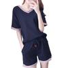 200 Jin Plus Size Women's Casual Summer Suit, Korean Style, Black Loose-Fit Short Sleeve Shorts Two-Piece Set