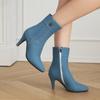 Denim fabric Ankle Boots for Women Fashion Botas Mujer Autumn Winter High Heels Short Boots Ladies Shoes Black Blue WSH4976