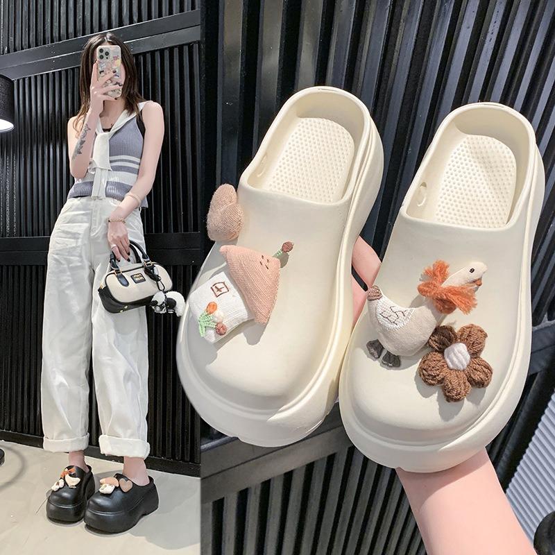 Cartoon cute bag head sandals women's outer wear spring and summer new non-slip one-pedal small flower beach thick bottom mop