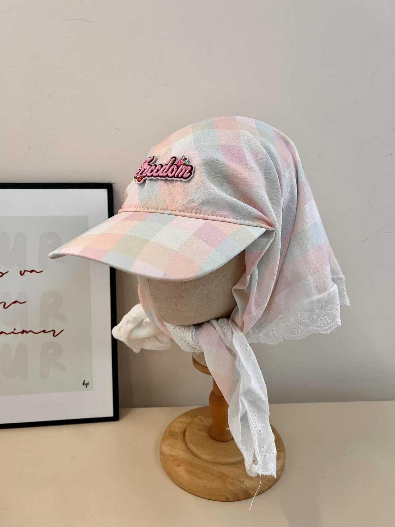 

Цветной плед небольшой свежий головной убор весна и лето анти-ультрафиолетовый большой окружность головы показывает лицо небольшой платок шляпа модный M（56-58cm）