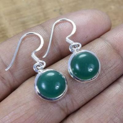 Solid 925 Sterling Silver Green Onyx Round Gemstone Drop Earrings Gift For Her Silver Jewelry Handmade Earrings