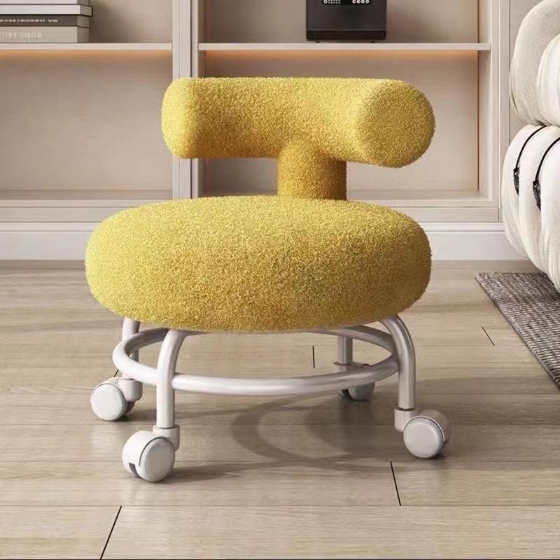 Cream Style Dormitory Villa Makeup Ottomans American Household Bedroom Shoe Stools Hotel Simple Study Back Chairs with Wheels