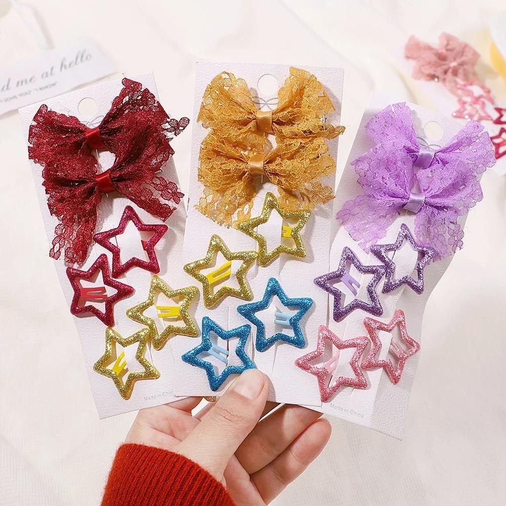 6pcs/set Sweet Sequins Bows BB Clip Set for Girls Star Butterfly Hair Clips Cute Hairbangs Side Hairpins Gripes Hair Accessories