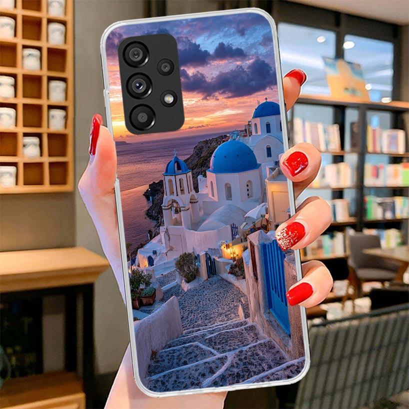 Greece In Summer Santorini Phone Case For Samsung Galaxy A12 A22 A32 A52 A72 A02S Phone Case Note 20 Ultra 10 S10 Plus A51 A71 A