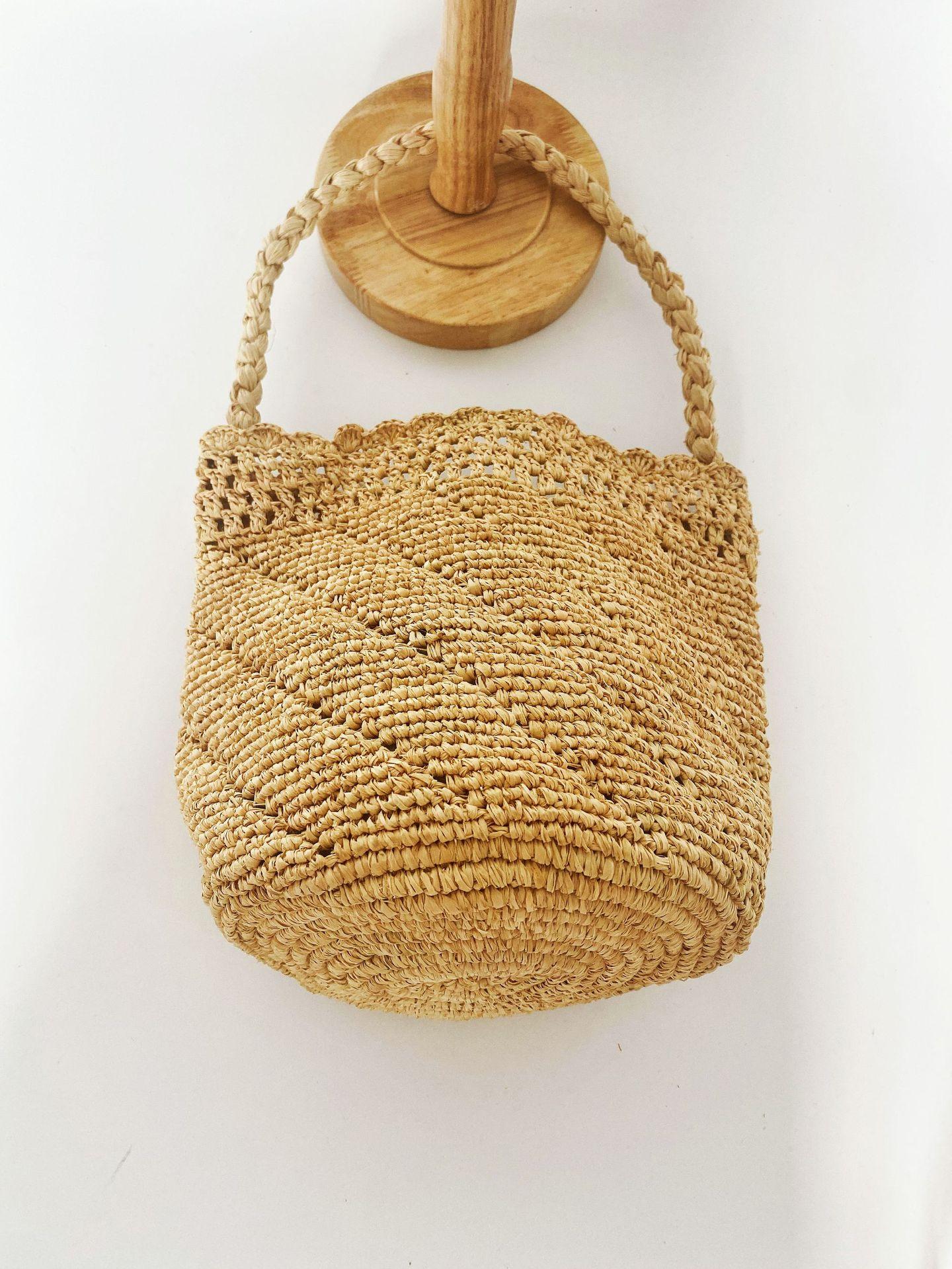 

Богемская плетеная сумка-ведро из рафии Летняя плетеная соломенная сумка Ручная работа Ажурные сумки Дизайнерские сумки через плечо для женщин Дорожные пляжные сумки