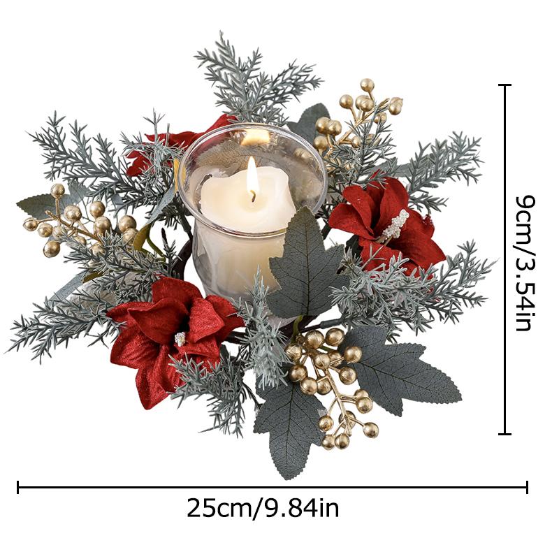 1PC Cross-Border New Christmas Tabletop Candle Aromatherapy  Candle Wreath Ring Faux Flowers