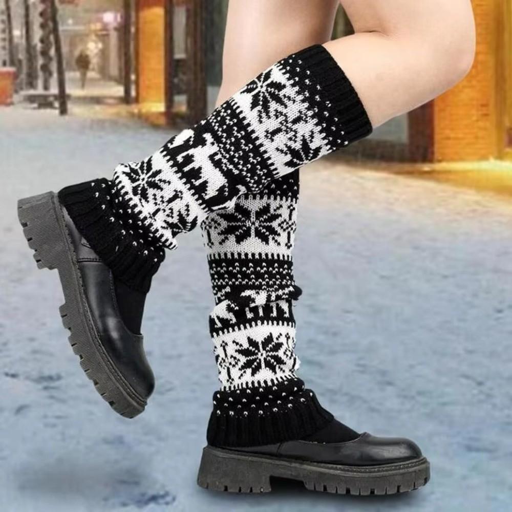 Retro Women Knitted Sock Deer Calf Socks Gifts Christmas Winter Leg Warmers