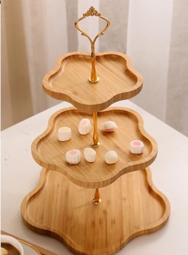 Siawadeky 3-Tier Wooden Cake Stand, Dessert Stand, Afternoon Tea Stand, Assembled, for Displaying and Storing Sweets, Fruits, and Cakes, Perfect for A