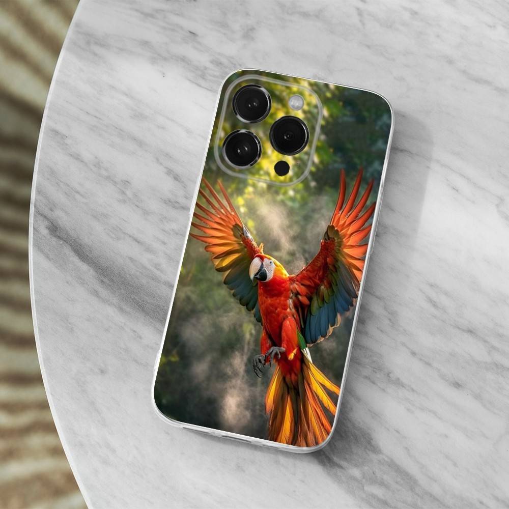 Cute Art Animal Parrot For iPhone Max,14,16,X,13,XR,SE,12,15,Pro,17,Plus,11,XS,Mini Transparent Soft Cover Case