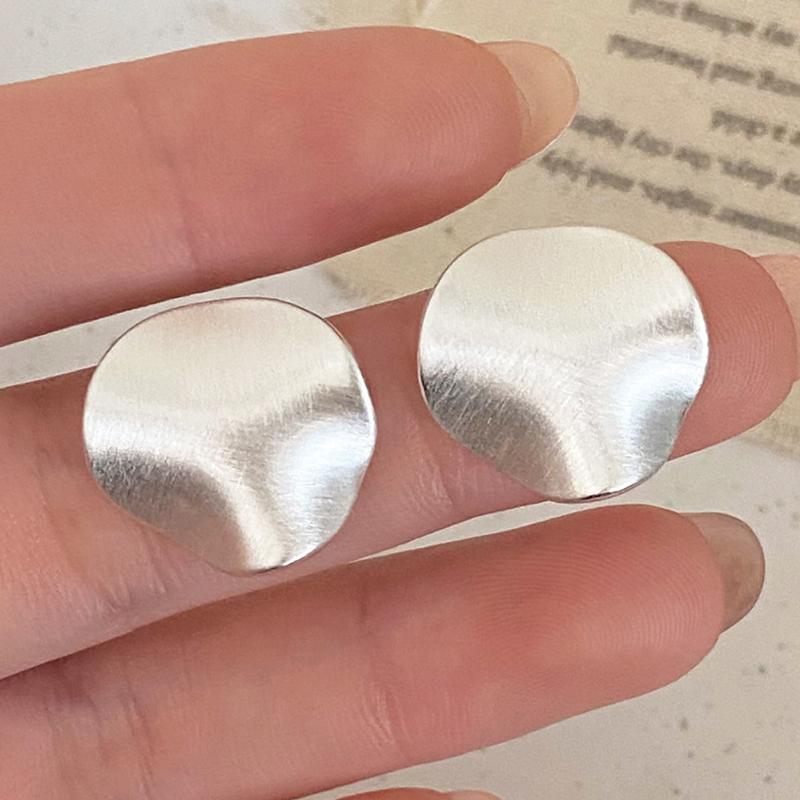 PONYKISS  Sterling Silver 18K Gold Irregular Brushed Round Stud Earrings for Women Minimalist Fine  Trendy Accessories