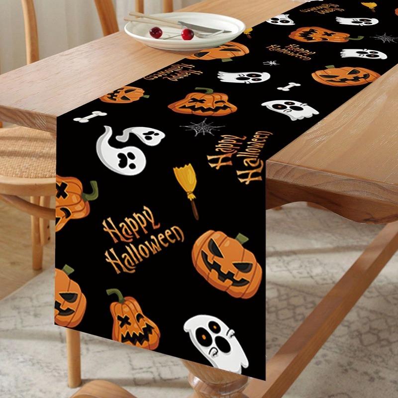 Halloween Table Runner Halloween Party Decoration Kids Favors Spooky Pumpkin Ghost Table Runner Trick or Treat Party Supplies