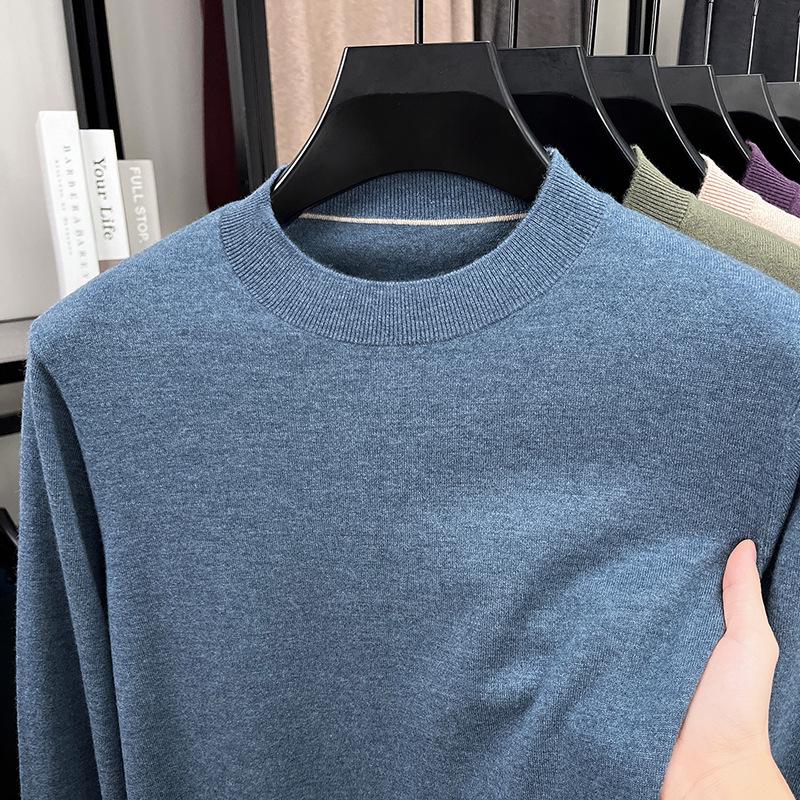 Men's Wool Round Neck Sweater - Long Sleeve, Casual, Versatile Knitwear for Spring and Autumn.