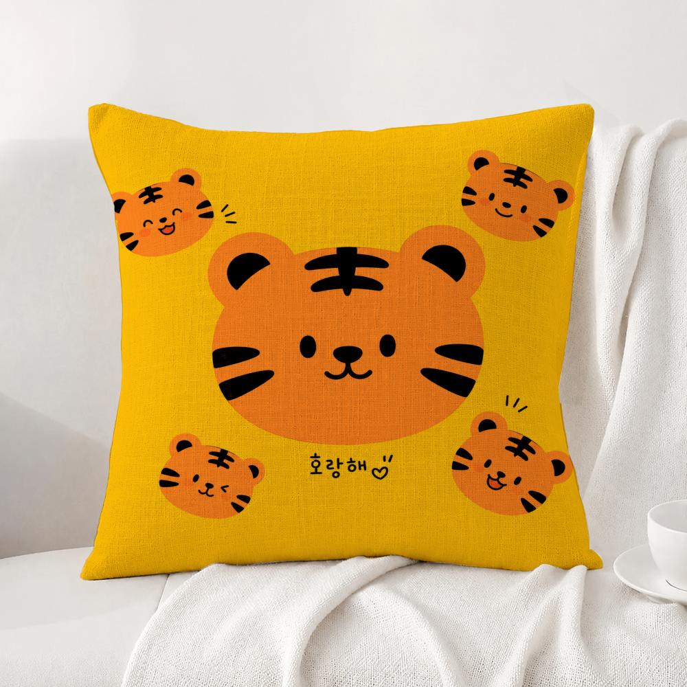 Pattern Cute Nordic Tiger Cushion Cover Natural Linen Pillowcase Set AllinOne Decor Cushion Cover for Sofa Bedroom Chair