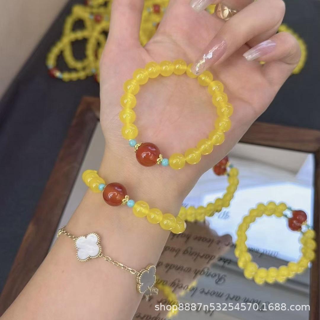 Natural 7A Yellow Agate Double Wrap Beaded Bracelet for Women - Handmade Gift