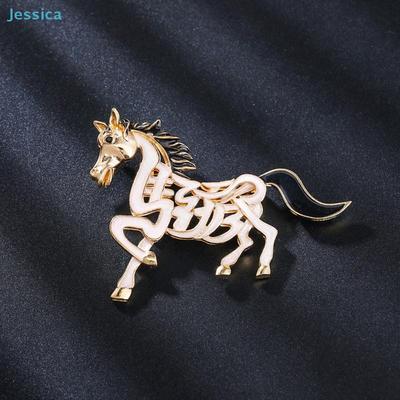 Gold Enamel Horse Brooch Pin - Intricate Zodiac Animal Lapel Pin for Coat Dress Accessory (Lucky Horse Design)